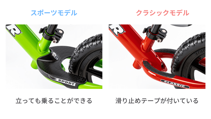 ストライダーのスポーツモデルとクラシックモデルのフットステップの比較