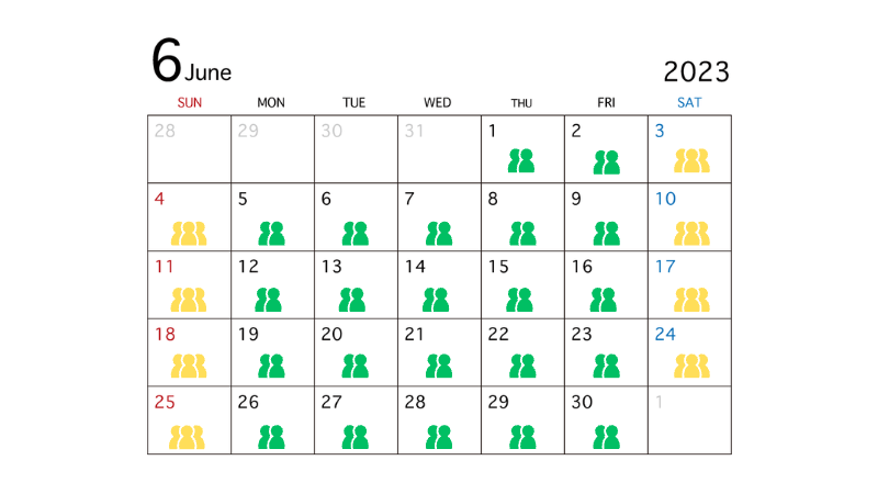 2023年6月の八景島シーパラダイスの混雑予想カレンダー