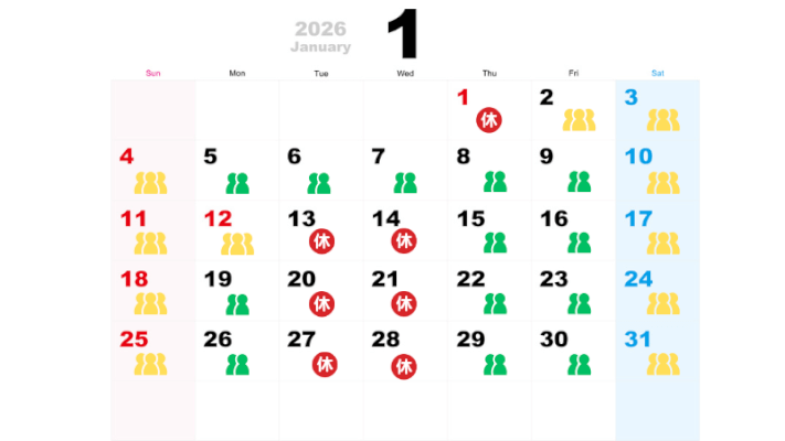 2026年1月の混雑予想カレンダー