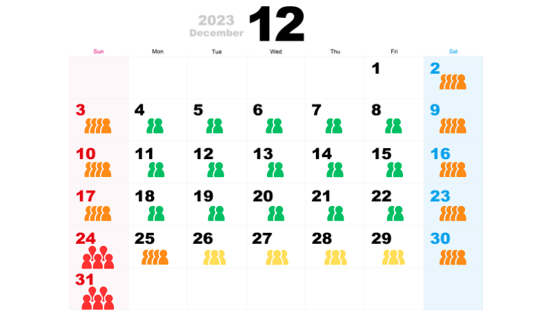 12月の混雑カレンダー