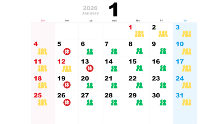 2026年1月の混雑予想カレンダー