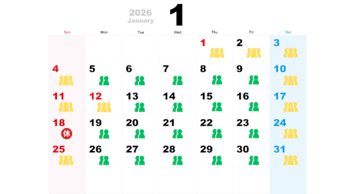 2026年1月の混雑予想カレンダー