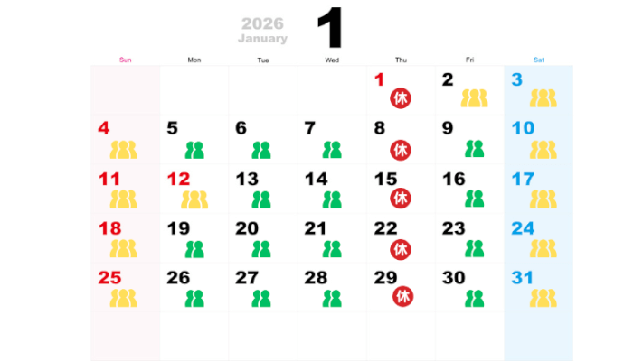 2026年1月の混雑予想カレンダー