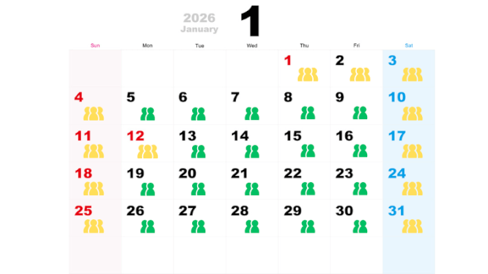 2026年1月の混雑予想カレンダー