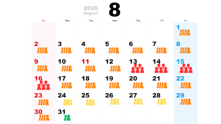 8月の混雑予想カレンダー