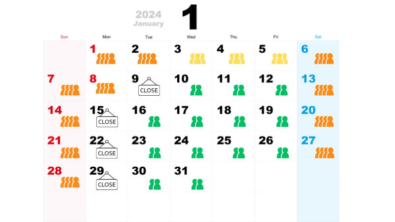 東山動物園の1月の混雑予想カレンダー