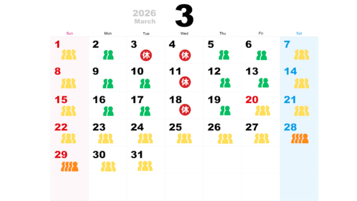 3月の混雑予想カレンダー