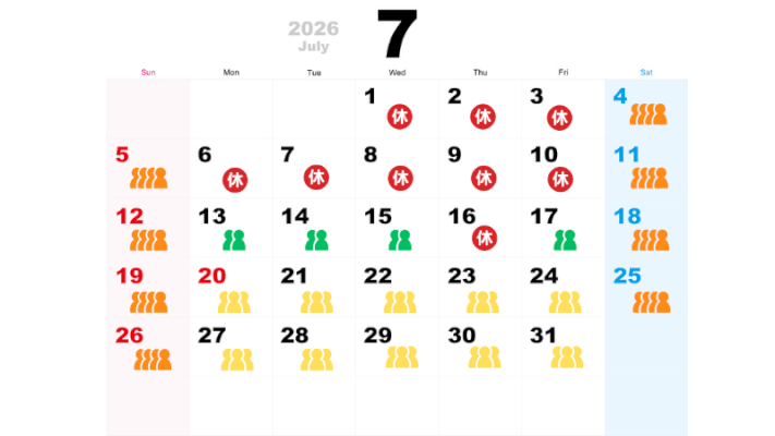7月の混雑予想カレンダー
