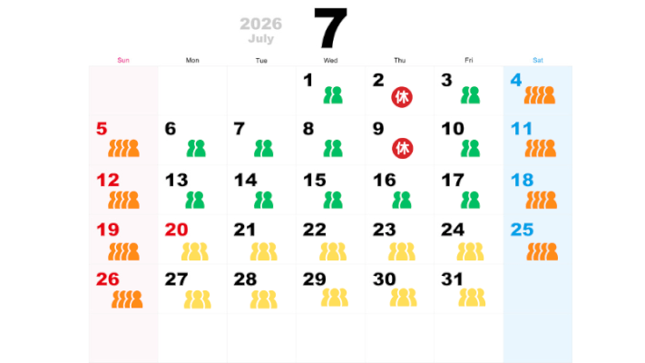 7月の混雑予想カレンダー