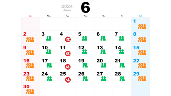 ズーラシアの混雑状況カレンダー6月