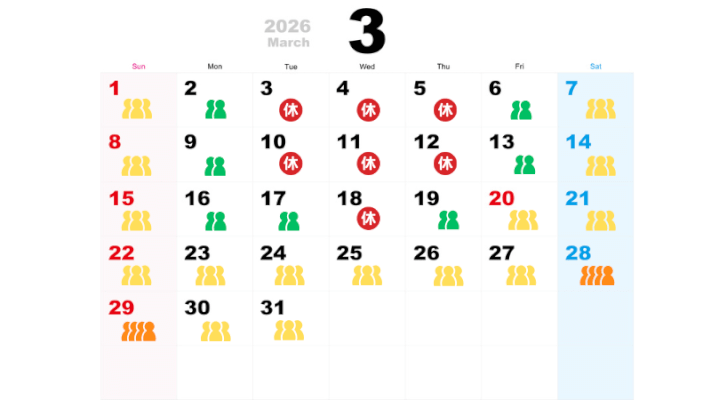 3月の混雑予想カレンダー