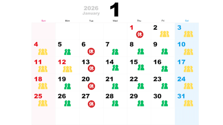 2026年1月の混雑予想カレンダー