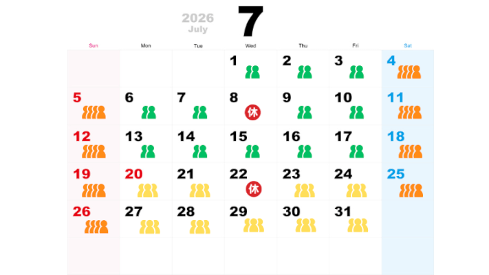 7月の混雑予想カレンダー