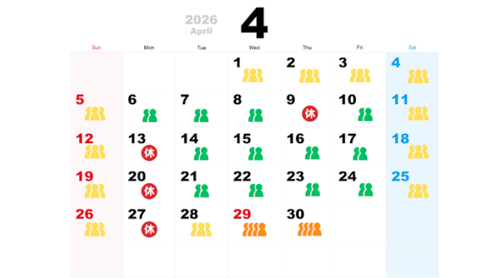 4月の混雑予想カレンダー