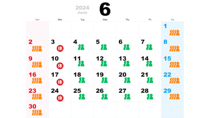 天王寺動物園の6月の混雑状況カレンダー