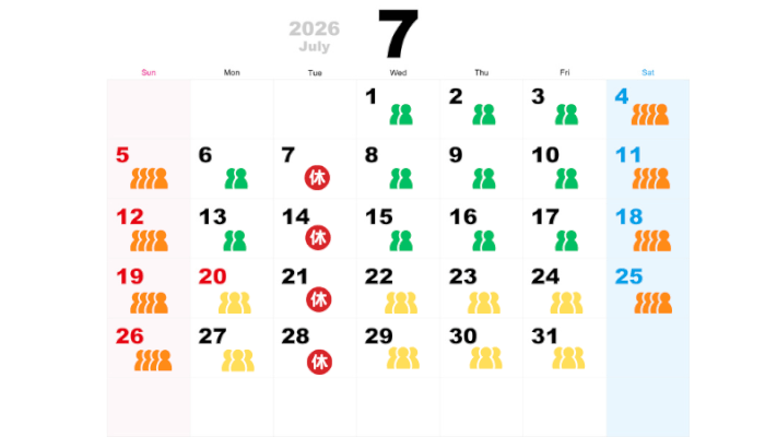 7月の混雑予想カレンダー