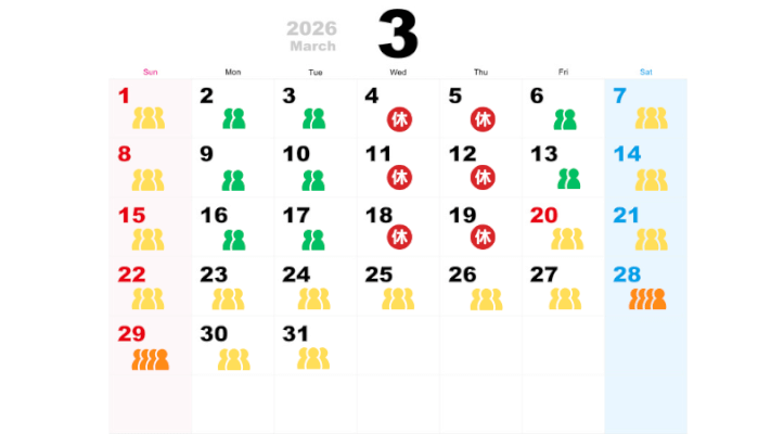 3月の混雑予想カレンダー