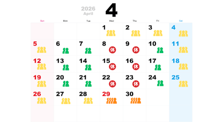 4月の混雑予想カレンダー