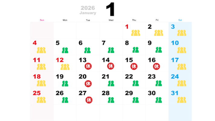 2026年1月の混雑予想カレンダー