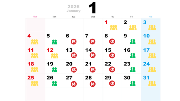 2026年1月の混雑予想カレンダー