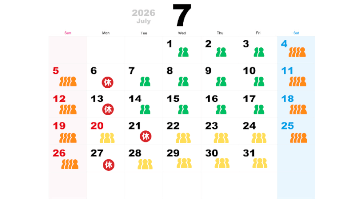 7月の混雑予想カレンダー