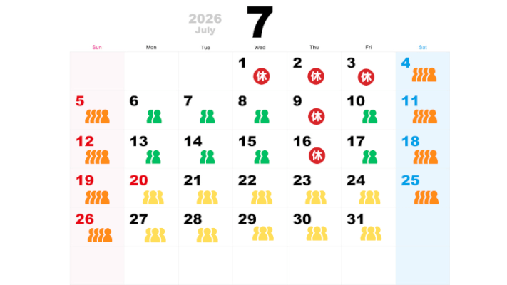 7月の混雑予想カレンダー