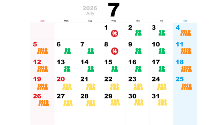 7月の混雑予想カレンダー