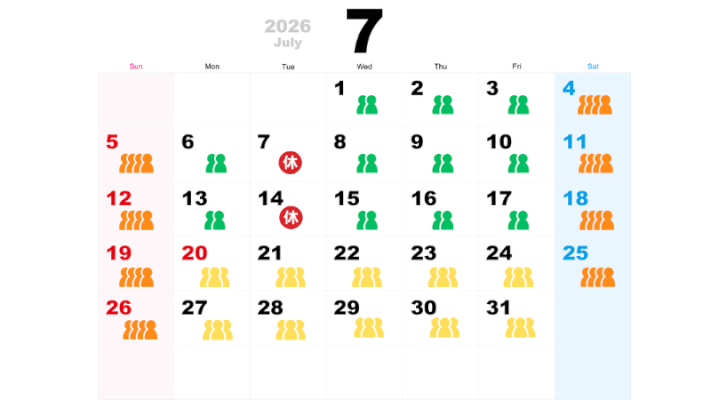 7月の混雑予想カレンダー