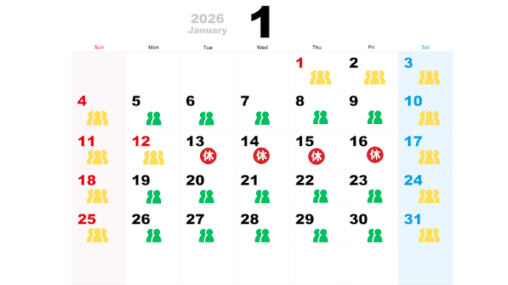 2026年1月の混雑予想カレンダー