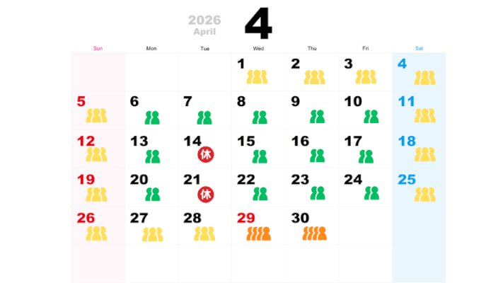 4月の混雑カレンダー