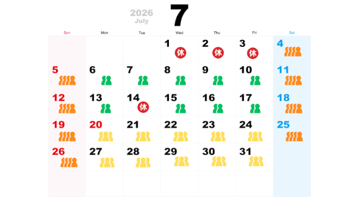 7月の混雑予想カレンダー