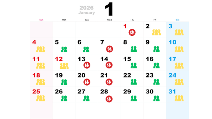 2026年1月の混雑予想カレンダー