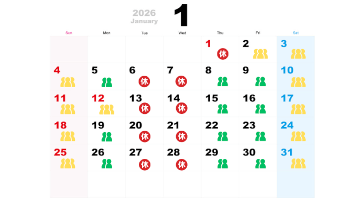 2026年1月の混雑予想カレンダー
