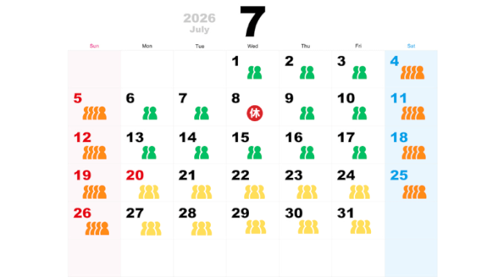 7月の混雑予想カレンダー