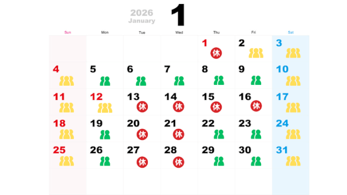 2026年1月の混雑予想カレンダー