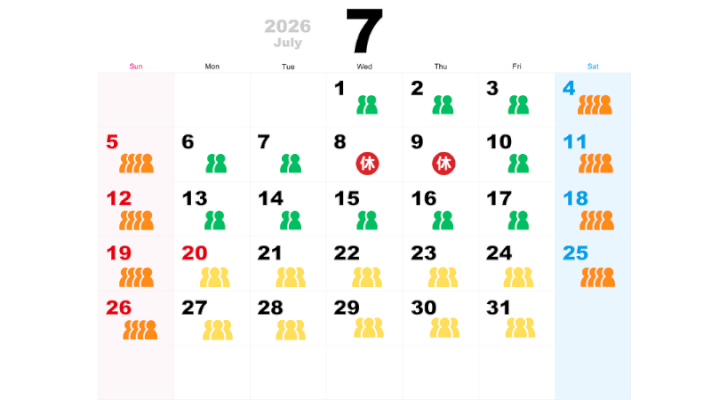 7月の混雑予想カレンダー
