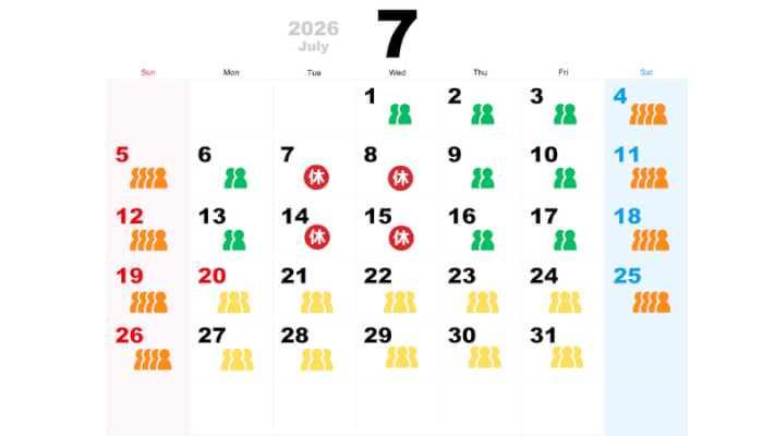 7月の混雑予想カレンダー
