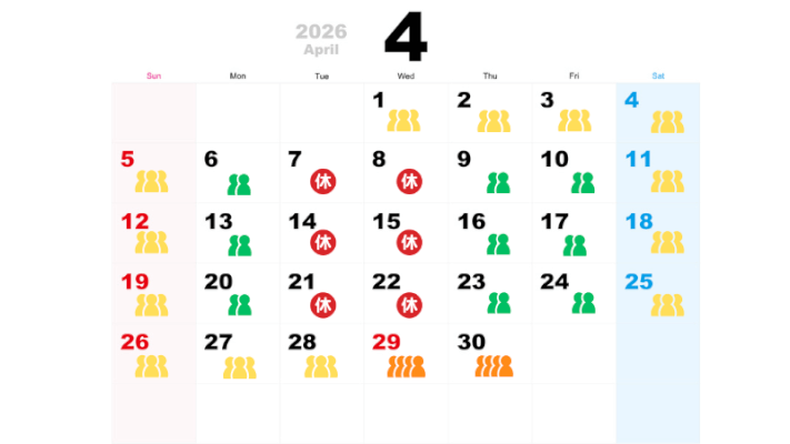 4月の混雑予想カレンダー