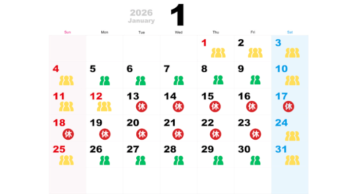 2026年1月の混雑予想カレンダー