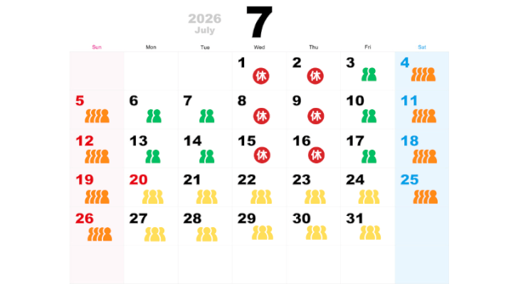 7月の混雑予想カレンダー