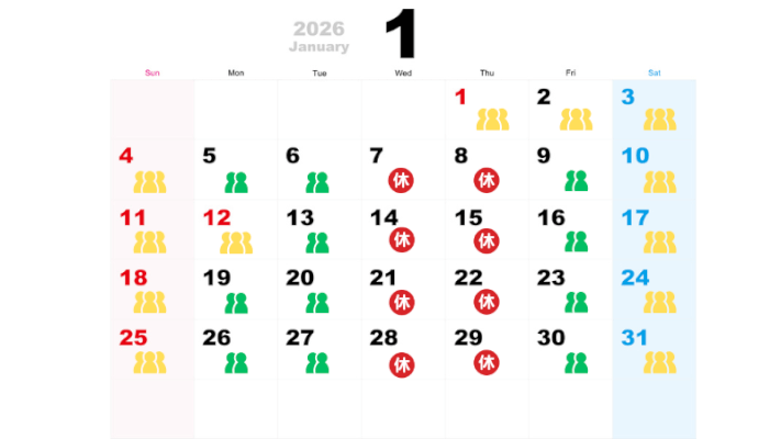 2026年1月の混雑予想カレンダー