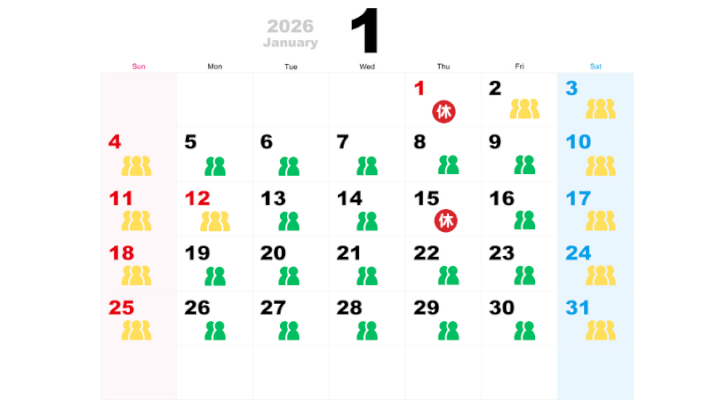 2026年1月の混雑予想カレンダー