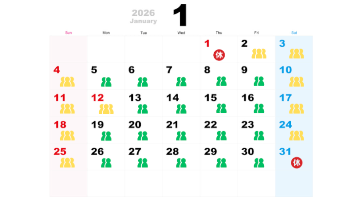 2026年1月の混雑予想カレンダー