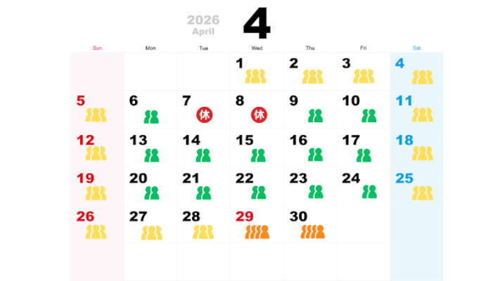 4月の混雑予想カレンダー