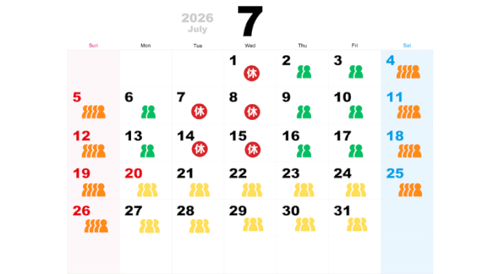 7月の混雑予想カレンダー